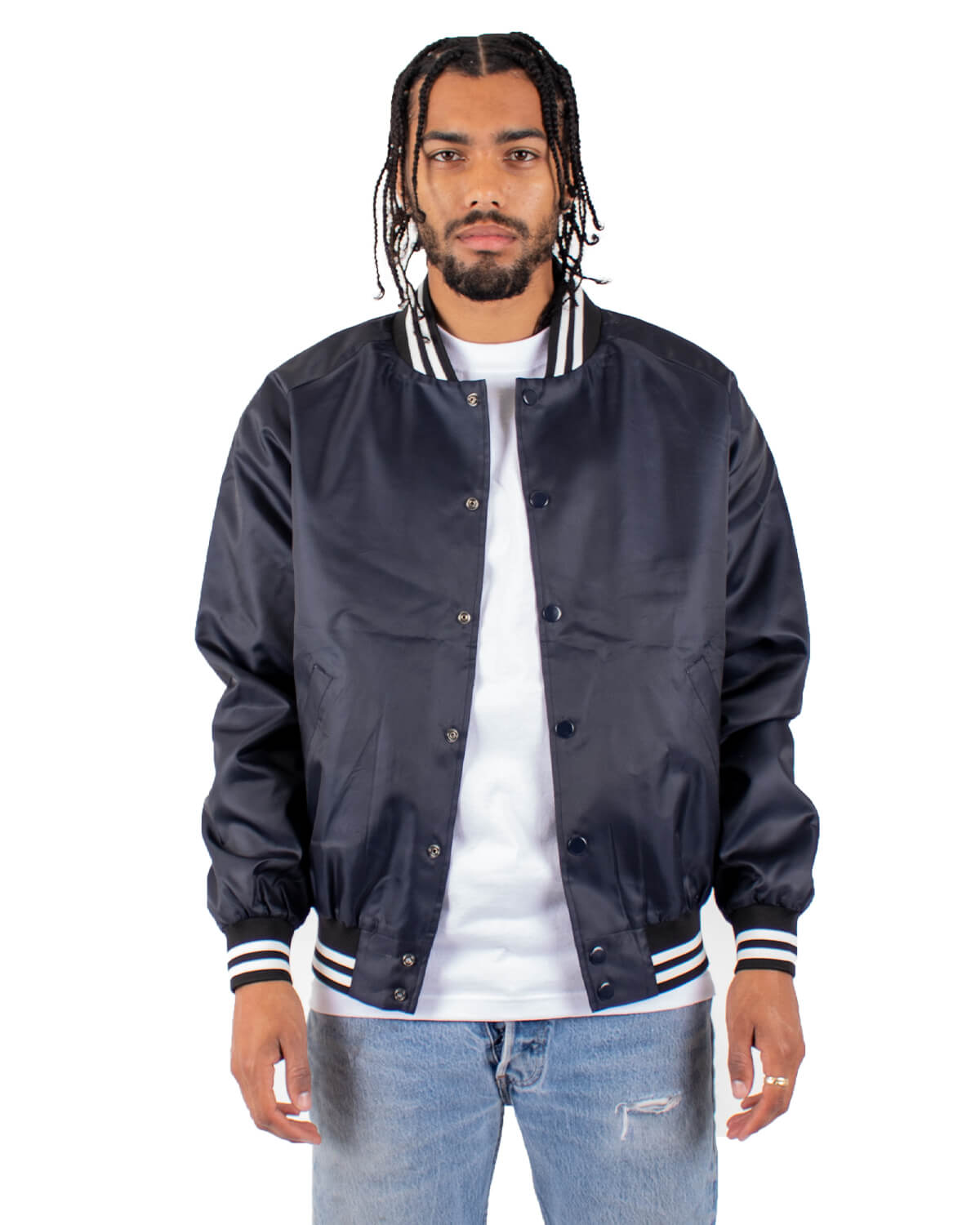 Shaka Wear Mens Varsity Bomber Jacket in Navy