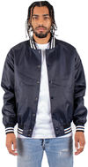 Am image of a Custom Shaka Wear Mens Varsity Bomber Jacket in Navy!