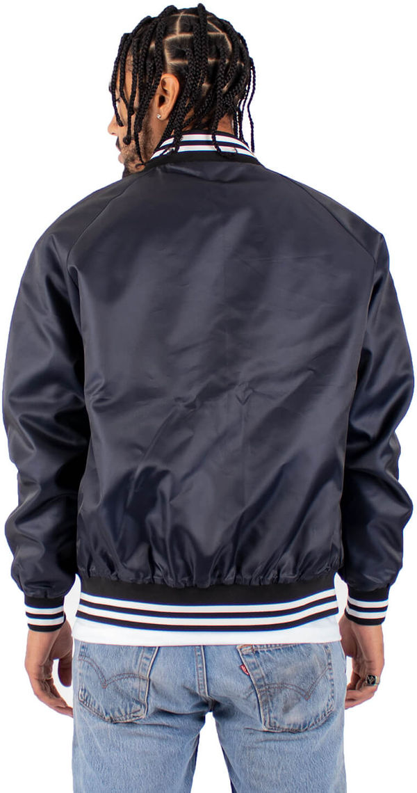 Am image of a Custom Shaka Wear Mens Varsity Bomber Jacket in Navy!