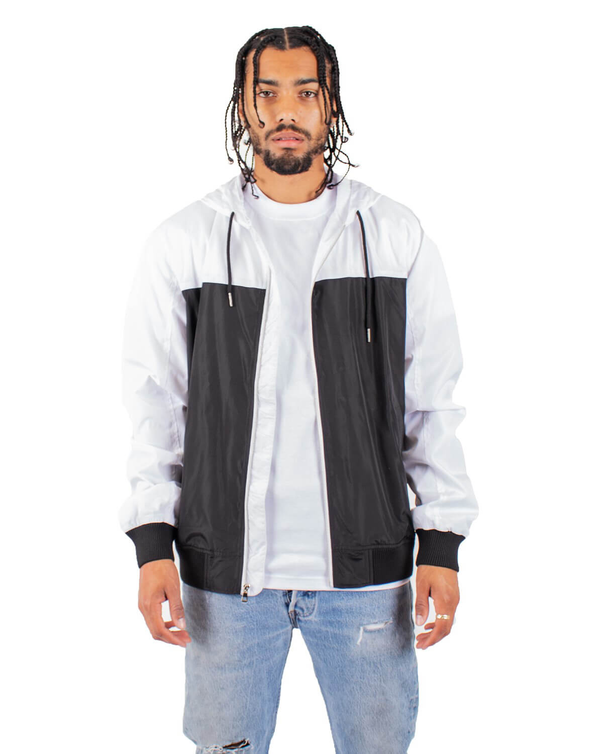Shaka Wear Adult Windbreaker Jacket in White/Black