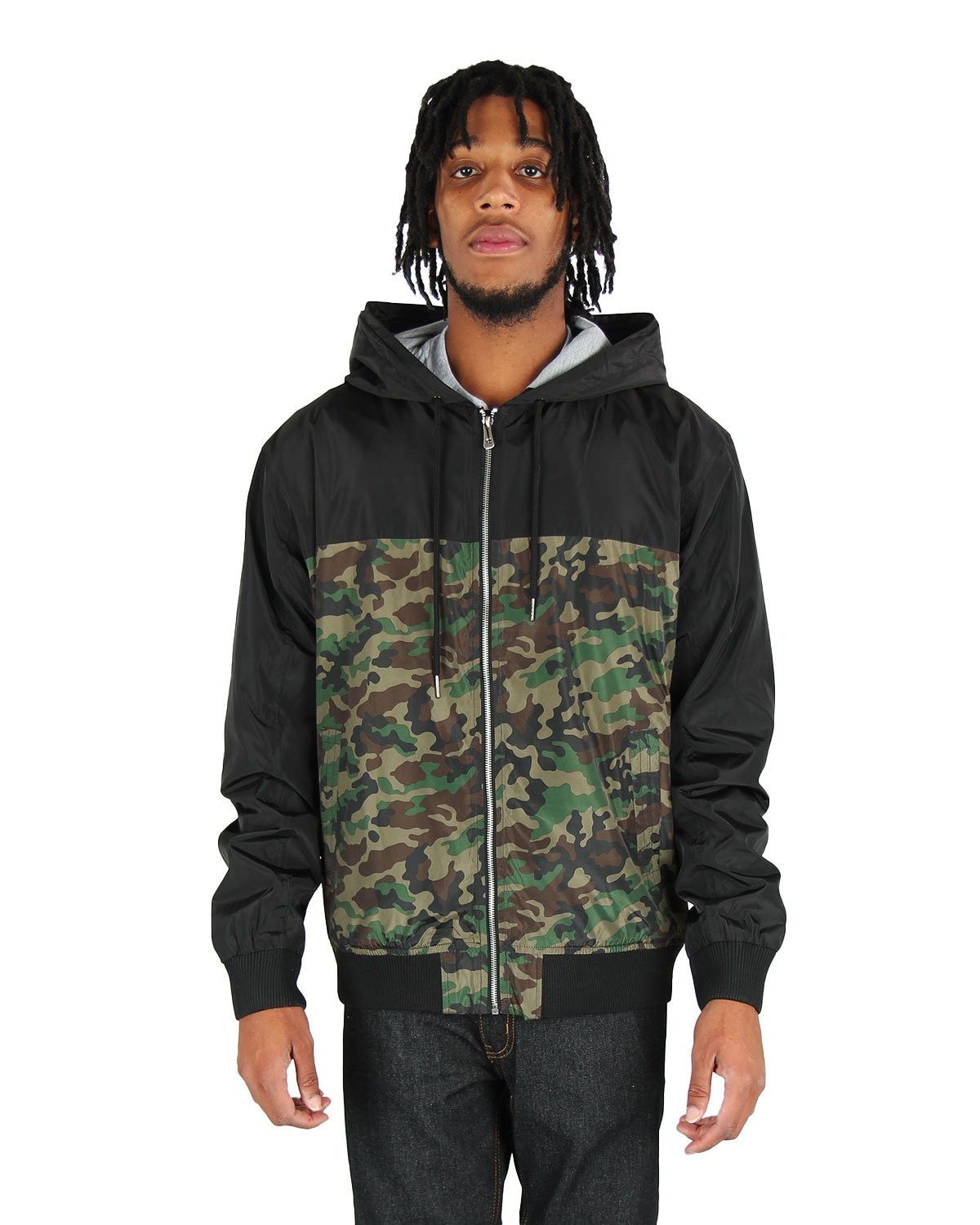Shaka Wear Adult Windbreaker Jacket in Black/Camo Green