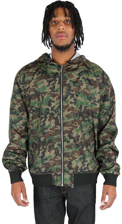 Am image of a Custom Shaka Wear Adult Windbreaker Jacket in Camo Green!