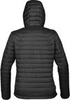 Am image of a Custom Stormtech Womens Gravity Thermal Jacket in BLACK / CHARCOAL!