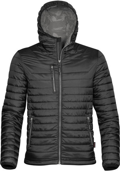 Am image of a Custom Stormtech Mens Gravity Thermal Jacket in BLACK / CHARCOAL!