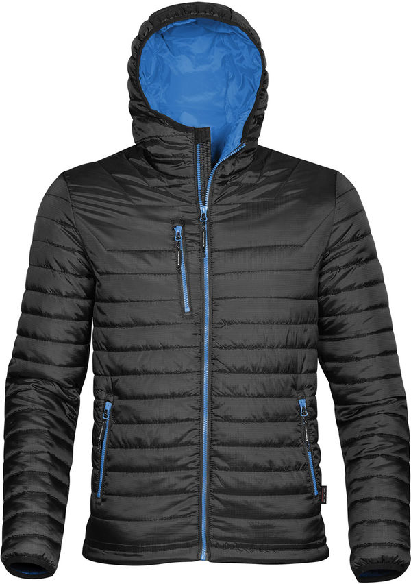 Am image of a Custom Stormtech Mens Gravity Thermal Jacket in BLACK / MARINE BLUE!