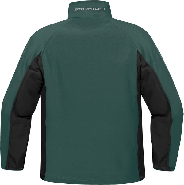 Am image of a Custom Stormtech Youth Crew Bonded Shell in FOREST / BLACK!