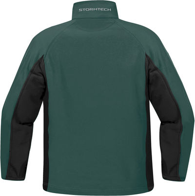 Am image of a Custom Stormtech Youth Crew Bonded Shell in FOREST / BLACK!