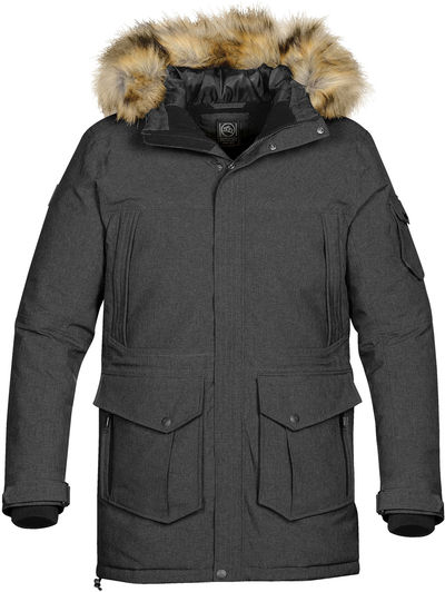 Am image of a Custom Stormtech Mens Explorer Parka in CARBON HEATHER!