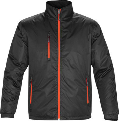Am image of a Custom Stormtech Mens Axis Thermal Jacket in BLACK / SPORT RED!