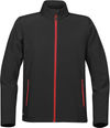Am image of a Custom Stormtech Youth Orbiter Softshell in BLACK / BRIGHT RED!