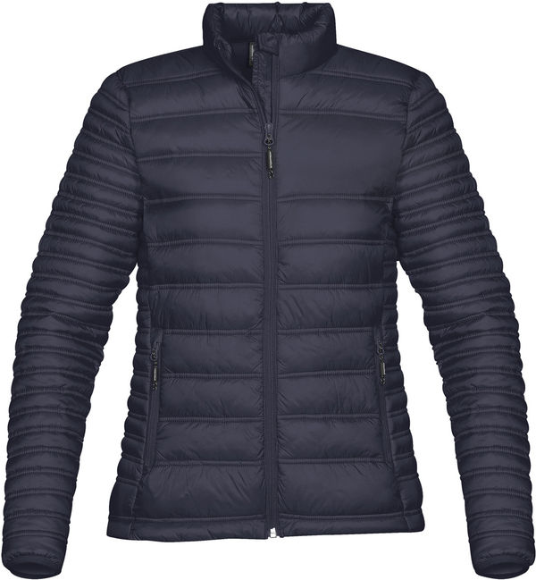 Am image of a Custom Stormtech Womens Basecamp Thermal Jacket in NAVY!
