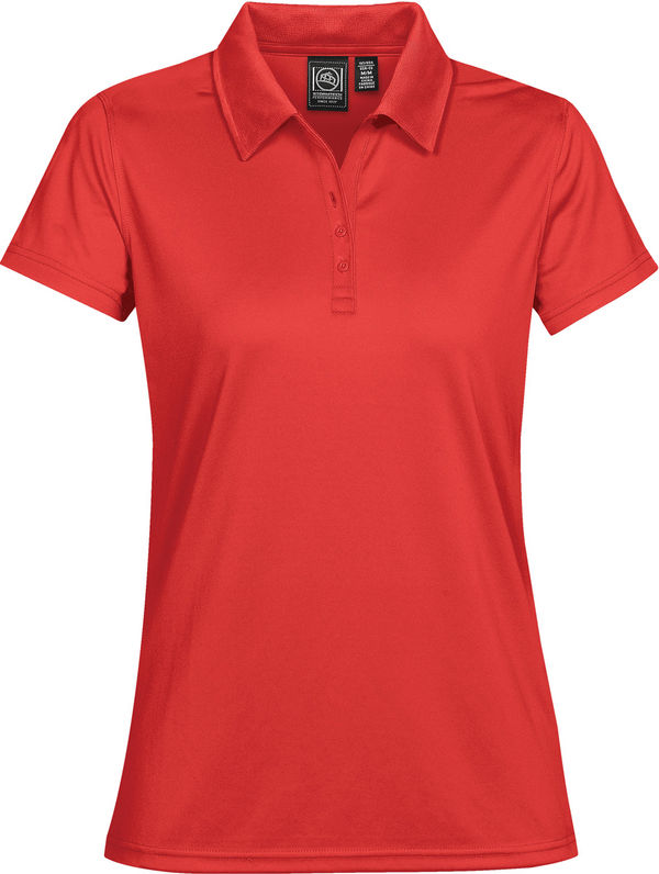 Am image of a Custom STORMTECH WOMENS ECLIPSE H2X DRY PIQUE POLO in BRIGHT RED!