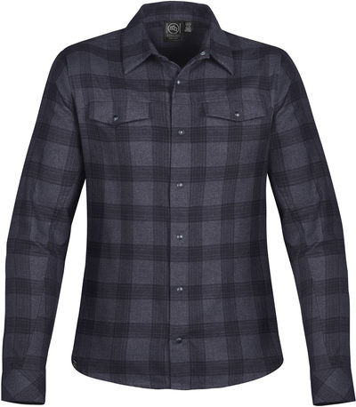 Am image of a Custom Stormtech Womens Logan Snap Front Shirt in Carbon Plaid!