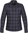 Am image of a Custom Stormtech Womens Logan Snap Front Shirt in Carbon Plaid!