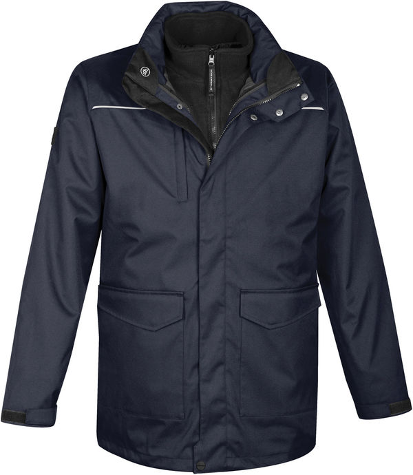 Am image of a Custom Stormtech Mens Vertex HD 3 in 1 System Parka in NAVY!