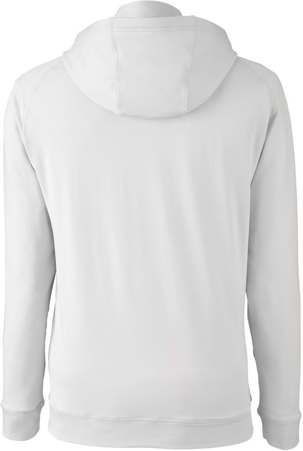 Am image of a Custom Swannies Golf Mens Vandyke Quarter Zip Hooded Sweatshirt in Glacier/Marine!