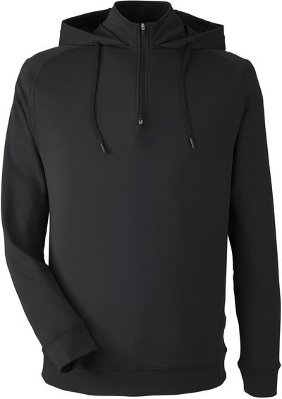 Am image of a Custom Swannies Golf Mens Vandyke Quarter Zip Hooded Sweatshirt in Black!