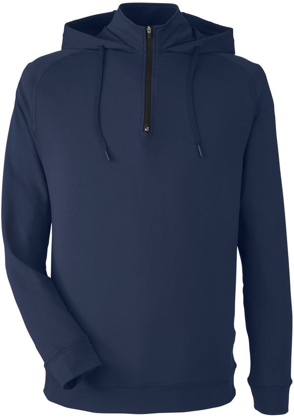 Am image of a Custom Swannies Golf Mens Vandyke Quarter Zip Hooded Sweatshirt in Navy!