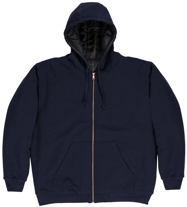 Am image of a Custom Berne Mens Glacier Hooded Full Zip Hooded Jacket in Navy!