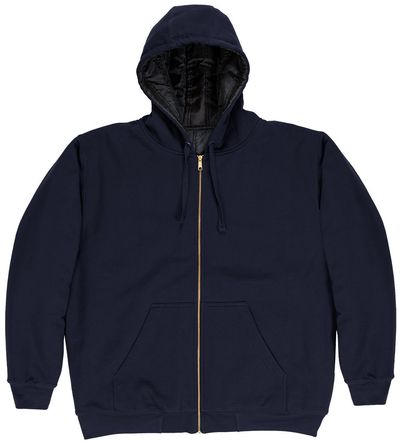 Am image of a Custom Berne Mens Glacier Hooded Full Zip Hooded Jacket in Navy!