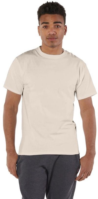 Am image of a Custom Champion Adult Short Sleeve Cotton Tee in Sand!
