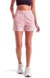 Am image of a Custom TriDri Ladies Maria Jogger Short in Light Pink!