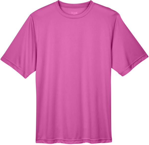 Am image of a Custom Team 365 Men's Zone Performance T Shirt in Charity Pink!