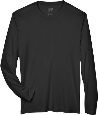 Am image of a Custom Team 365 Men's Zone Performance Long Sleeve T Shirt in Black!