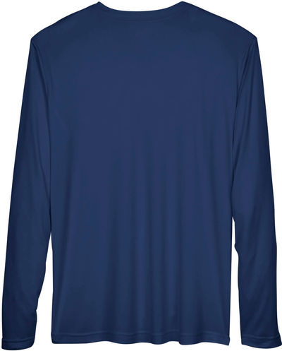 Am image of a Custom Team 365 Men's Zone Performance Long Sleeve T Shirt in Sport Dark Navy!