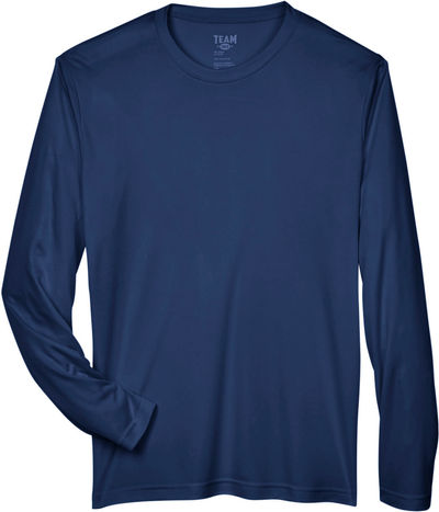 Am image of a Custom Team 365 Men's Zone Performance Long Sleeve T Shirt in Sport Dark Navy!