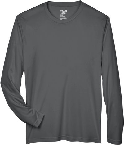 Am image of a Custom Team 365 Men's Zone Performance Long Sleeve T Shirt in Sport Graphite!