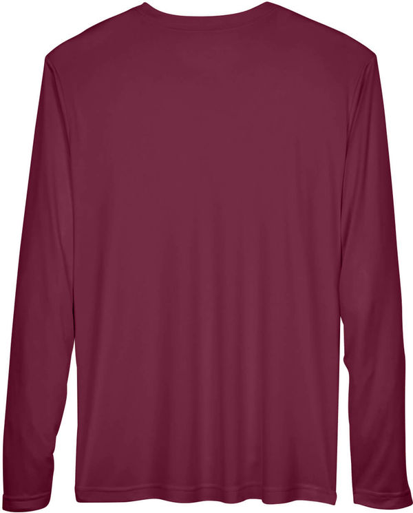 Am image of a Custom Team 365 Men's Zone Performance Long Sleeve T Shirt in Sport Maroon!