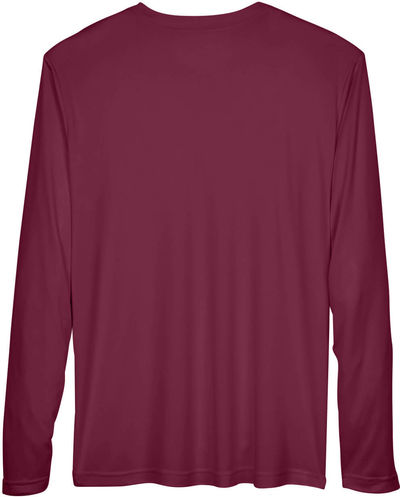 Am image of a Custom Team 365 Men's Zone Performance Long Sleeve T Shirt in Sport Maroon!