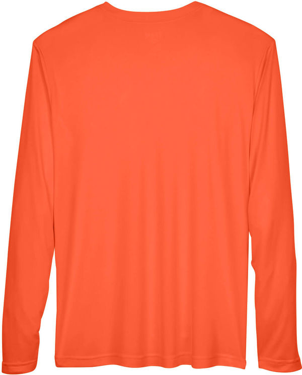 Am image of a Custom Team 365 Men's Zone Performance Long Sleeve T Shirt in Sport Orange!