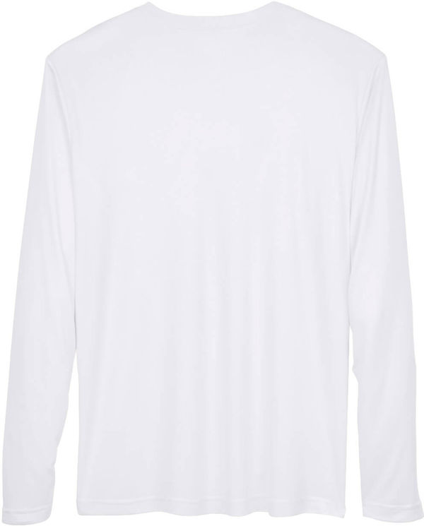 Am image of a Custom Team 365 Men's Zone Performance Long Sleeve T Shirt in White!