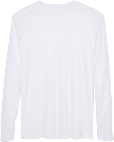 Am image of a Custom Team 365 Men's Zone Performance Long Sleeve T Shirt in White!