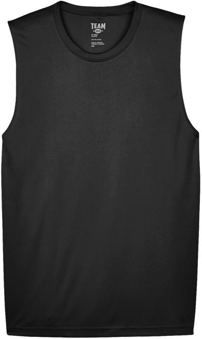 Am image of a Custom Team 365 Mens Zone Performance Muscle TShirt in Black!