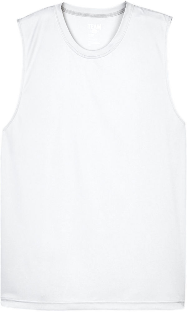 Am image of a Custom Team 365 Mens Zone Performance Muscle TShirt in White!