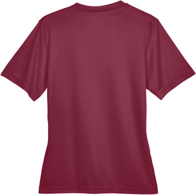 Am image of a Custom Team 365 Ladies' Zone Performance T Shirt in Sport Maroon!