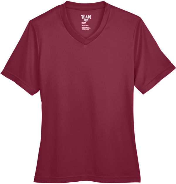 Am image of a Custom Team 365 Ladies' Zone Performance T Shirt in Sport Maroon!