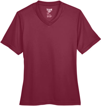 Am image of a Custom Team 365 Ladies' Zone Performance T Shirt in Sport Maroon!
