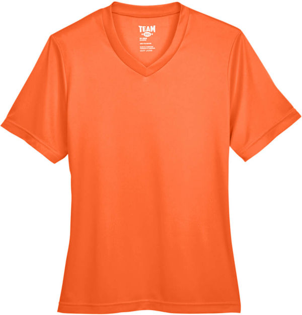 Am image of a Custom Team 365 Ladies' Zone Performance T Shirt in Sport Orange!