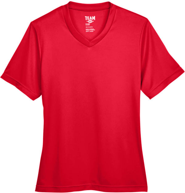 Am image of a Custom Team 365 Ladies' Zone Performance T Shirt in Sport Red!