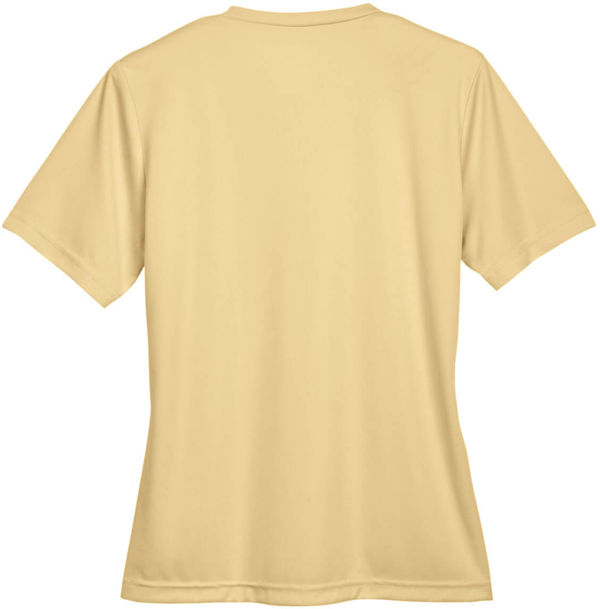 Am image of a Custom Team 365 Ladies' Zone Performance T Shirt in Sport Vegas Gold!