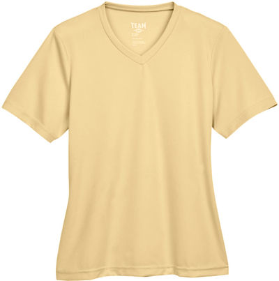 Am image of a Custom Team 365 Ladies' Zone Performance T Shirt in Sport Vegas Gold!