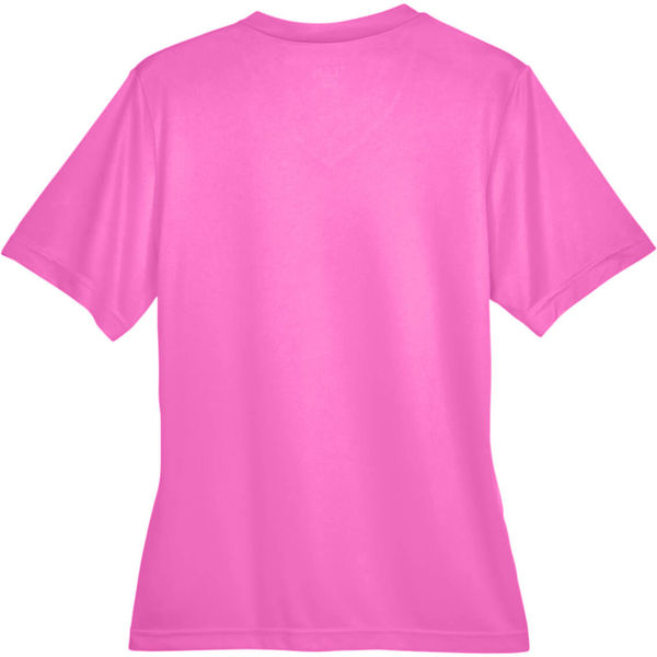 Am image of a Custom Team 365 Ladies' Zone Performance T Shirt in Charity Pink!