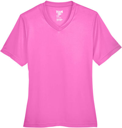 Am image of a Custom Team 365 Ladies' Zone Performance T Shirt in Charity Pink!