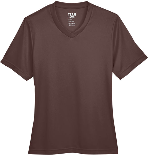 Am image of a Custom Team 365 Ladies' Zone Performance T Shirt in Sport Dark Brown!