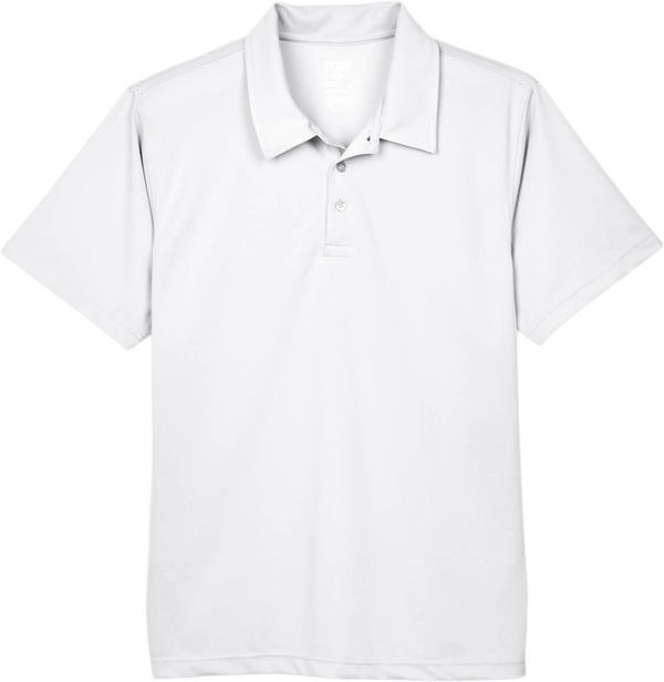Am image of a Custom Team 365 Men's Command Snag Protection Polo in White!