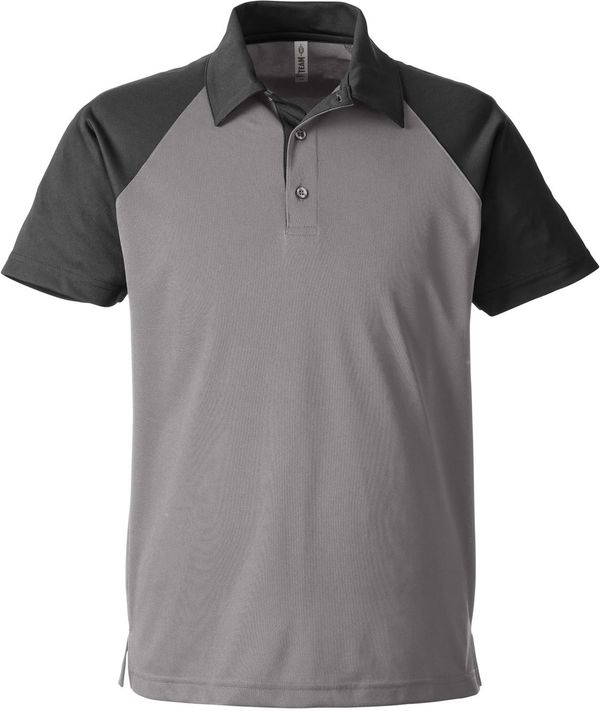 Am image of a Custom Team 365 Men's Command Snag Protection Colorblock Polo in Sprt Grapht/Blk!